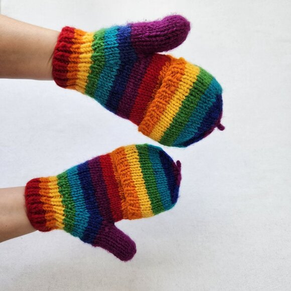 Rainbow Convertible Fingerless Mittens Gloves Pride Rainbow Dash Colorful Cute - Picture 2 of 7